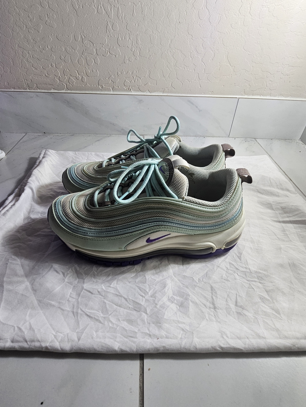 Nike Air Max 97 Mint Teal with Purple Swoosh